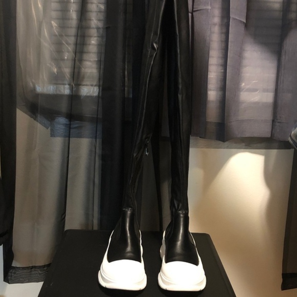 Women's Black Over-the-Knee Boots with White Sole